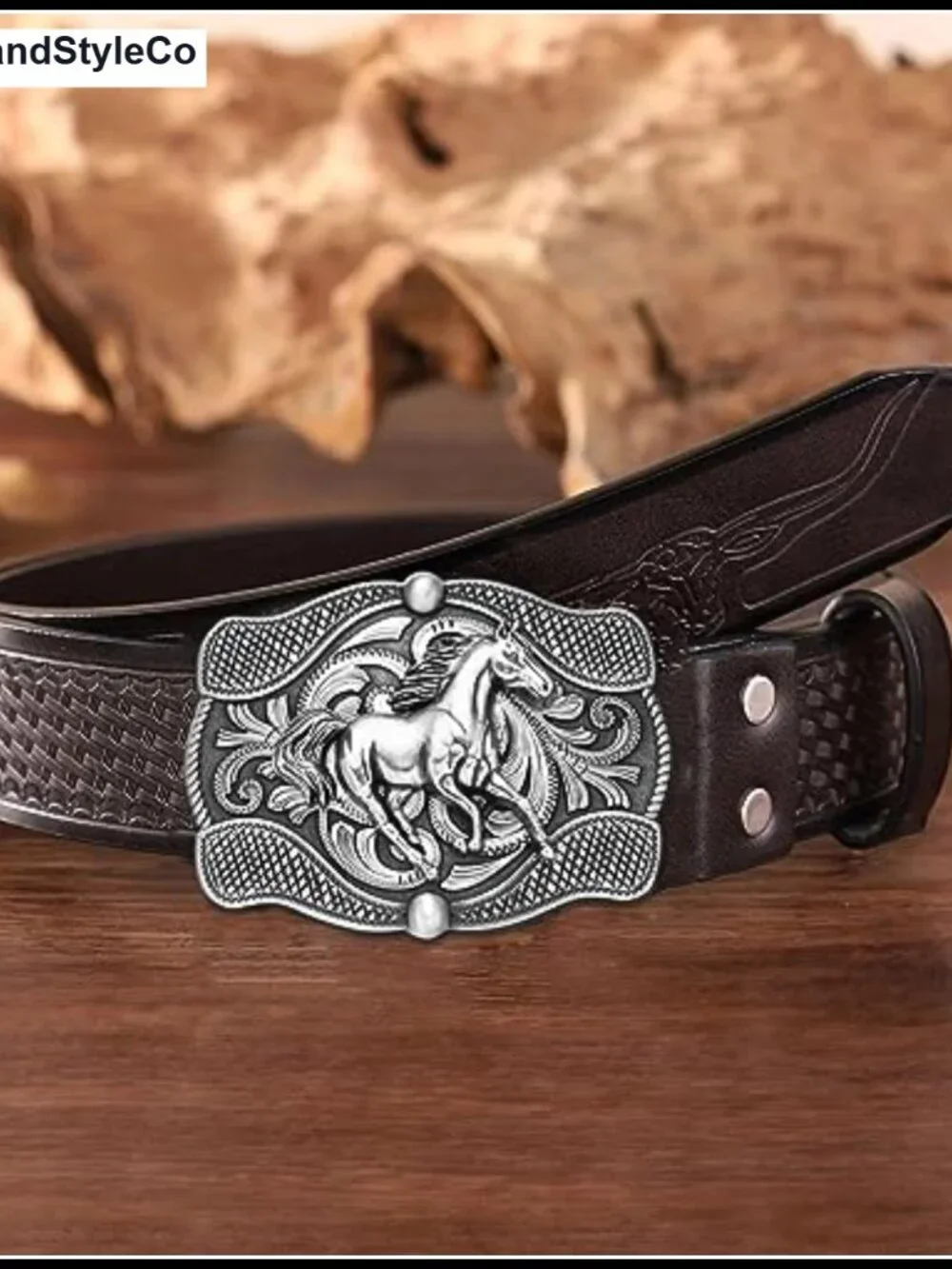 Western Cowboy Horse Belt Buckle for Women Men - Running Horse Longhorn Design,